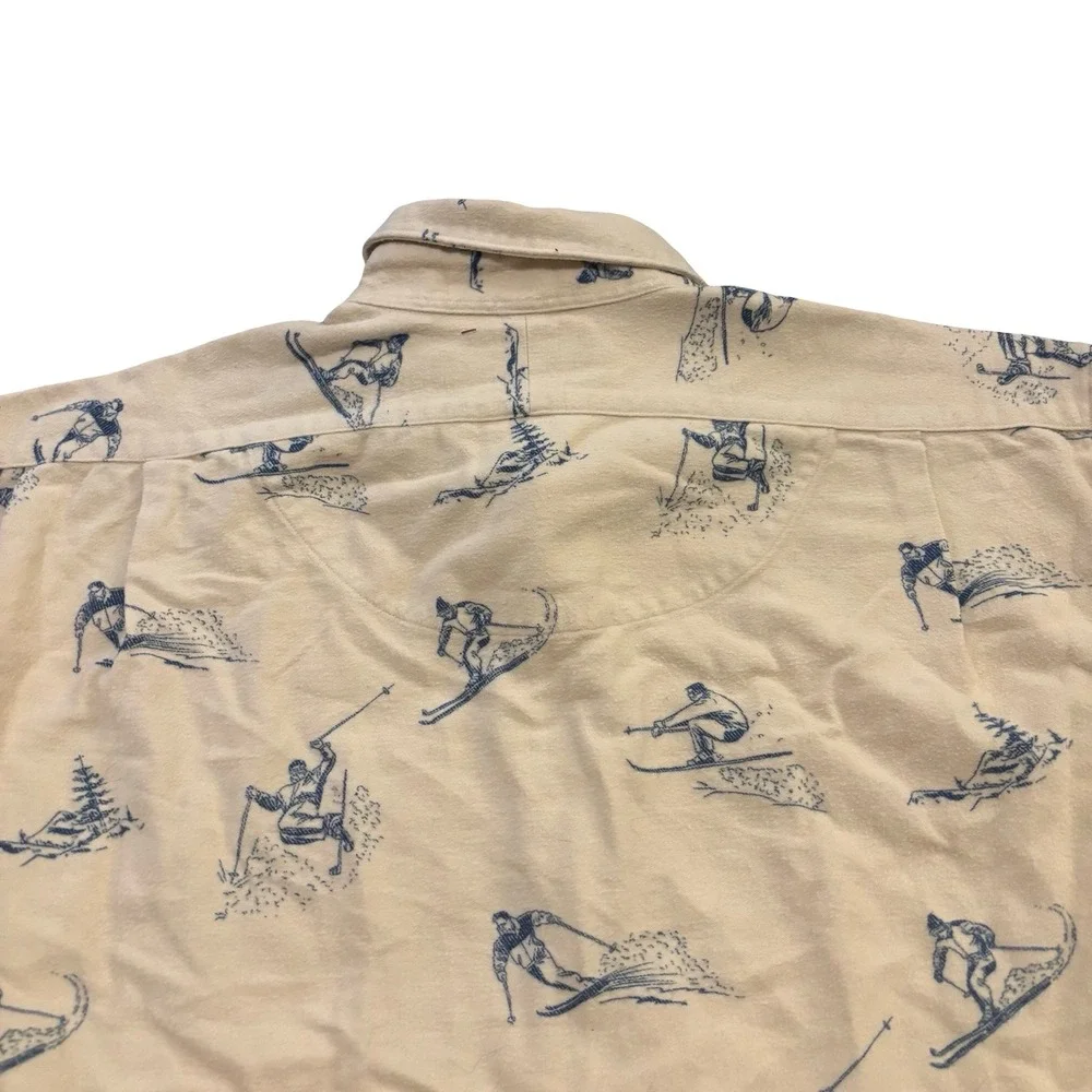 Polo Ralph Lauren Marlowe Mens Cream Blue Skier Print Flannel‎ Shirt Large L